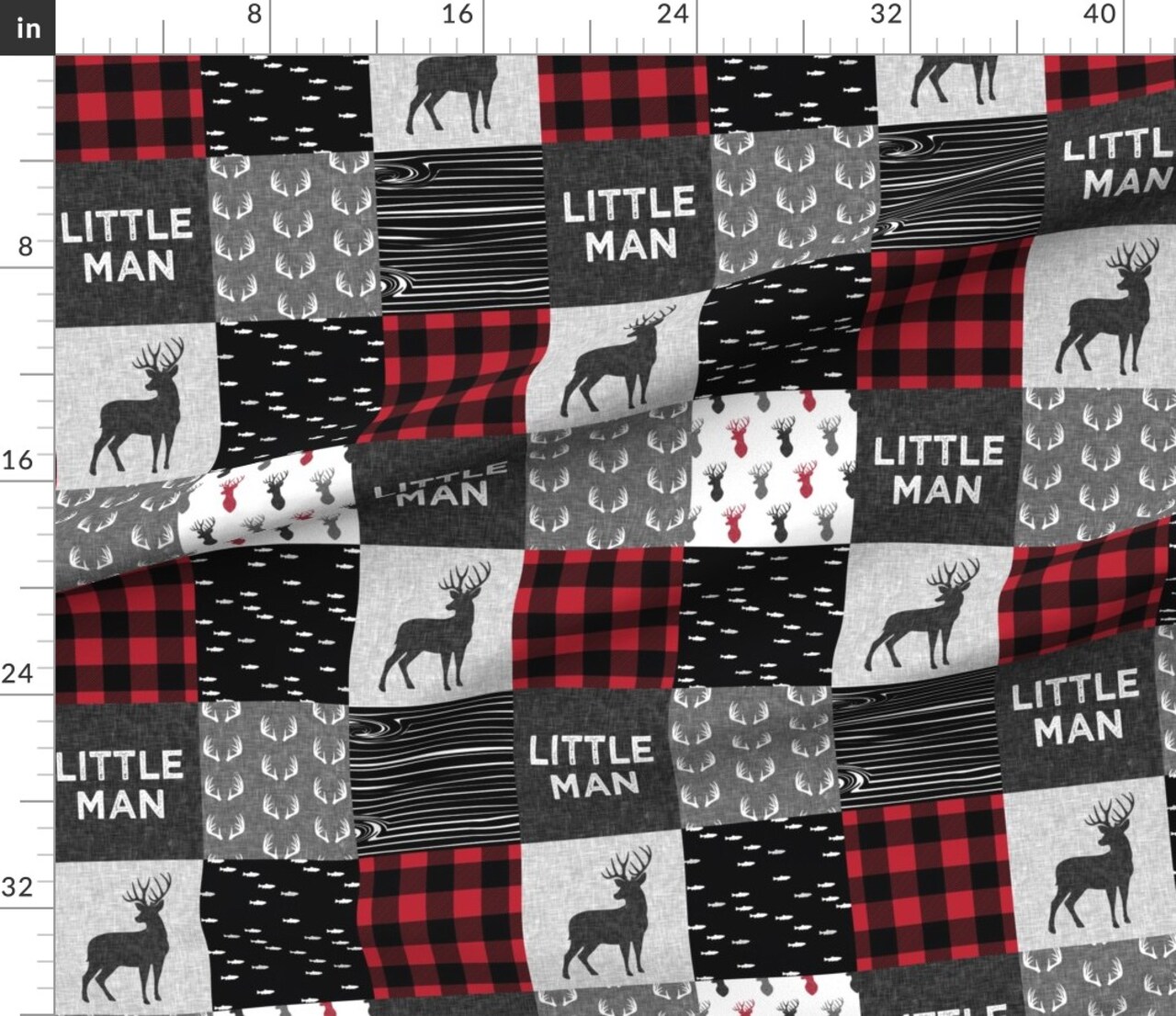 Woodland, Boy, Red And Black, Buck, Buffalo Plaid, Trendy, Wholecloth, Deer, Cheater Quilt Top Custom Printed Fabric by Spoonflower Various Fabrics by the Yard or Fat Quarter